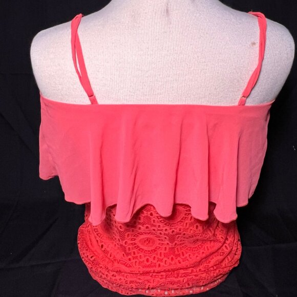Trixxi Sz Small Coral Crochet Layered Tulle Adjustable Spaghetti Strap Top (D) - Picture 5 of 9